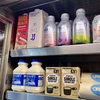 Vegan milks (about the only fresh vegan thing)   at The Bayleaf Delicatessen in Orkney Islands