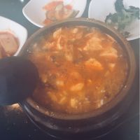 Sizzling spicy tofu mushroom soup!  at Soon's Tofu in Foster City