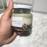 Really enjoyable dessert with matcha, coconut cream and dried fruits at Sparaw - Recoleta in Buenos Aires