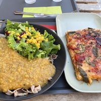 Spelt pasta with lentils, pizza  at Avokado in Koper