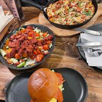 Tikka salad, vegan burger & (vegetarian) tikka paneer pizza at Mr Singh's in Wolverhampton
