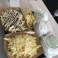 dirty fries and cheesy fries  at Greazy Vegan in Cardiff