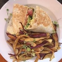 Yummy tofu wrap with sweet potato chips at Bella Anima in Johannesburg