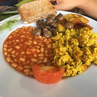 Breakfast with plantain at Plantbase Cafe in South West London