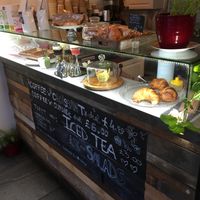 Drinks and croissants at Plantbase Cafe in South West London