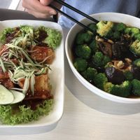 Thai style tofu and broccoli with mushroom  at New Vege 新素 in East Singapore