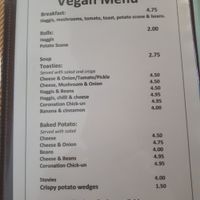 Vegan menu at Pots in Falkirk