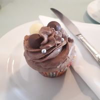 Chocolate and cherry vegan cupcake  at Pots in Falkirk