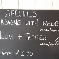Specials board with vegan/vegetarian options  at Pots in Falkirk