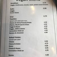 Separate Vegan menu. “Cheese” is from Violife.  at Pots in Falkirk