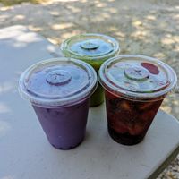 Purple Taro, Chia Fresca, Green Milk Teas. at Bodhi Viet Vegan in Austin