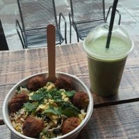 bowl + juices. at We Feat Pure Organic in Aalborg
