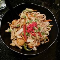 Vegan udon noodles with tofu added   at Sushi Yoshi in Seven Mile Beach