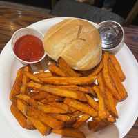 Buffalo chicken sandwich with sweet potato fries   at Seed Shack in Gilbert