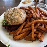 Beet burger and sweet potato fries   at Seed Shack in Gilbert