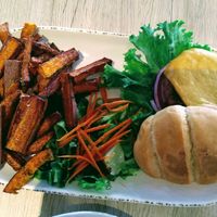Beyond burger w/ sweet potato fries at Seed Shack in Gilbert