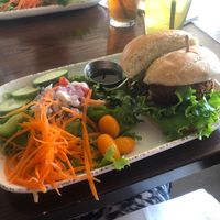 Black bean burger with salad at Seed Shack in Gilbert