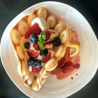 Bubble waffle w/ strawberry sauce and whip at Seed Shack in Gilbert