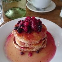 Vegan coconut pancakes with berries at The Handle Bar in Oxford