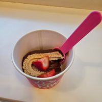 Vegan chocolate peanut butter fudge with 🍓 at Kiwi Yogurt in Pottstown