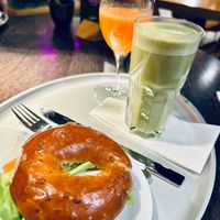 Vegan Salm Bagel with Matcha Latte at Tibits in Winterthur