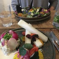 Curry lentil toast and salad at Plant Power Food in Copenhagen