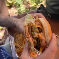 Vegan burger- impossible, double patty. All vegan cheese and sauce!!!  at Disneyland - Smokejumpers Grill in Anaheim