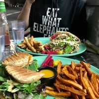 Turkey burger & falafel sandwich  at Viva Falafel in Long Beach