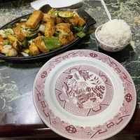 Black pepper tofu on a hot skillet!  at China Doll in Red Bluff