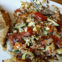 hash browns with tofu scramble  at Village Smithy in Carbondale