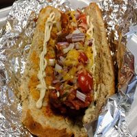 Vegan meatless ball sub fully garnished Vegan soy free mayonaise at Pop Culture Vegan Cafe in Detroit