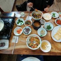 bibimbap and friedtofu at Gapyeong Suntofu Barley Rice in Incheon