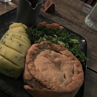Vegan pie, mash and roasted vegetables- delicious !  at The Dancing Man Brewery in Southampton