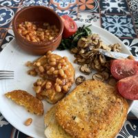 Hash browns, baked beans, mushrooms, spinach and tomato   at Brewista Cafe in Preston