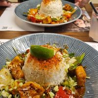 The fried rice squares were incredible! The curried soupy noodles were good but a bit too salty, so ask for less salt at Wagamama - City Centre in York