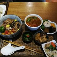 Beancurd, mushrooms+rice set for 250 NT$ (Do not recommend) at Flower Space 花草空間 - HuāCǎo KōngJiān in Hualien
