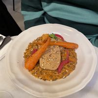 Tomato and lentils with carrots and something made from sesame which was fantastic!  at Like An Elephant in Lyon