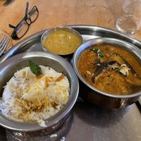 My aubergine curry  at Cafe Diwali in Salisbury