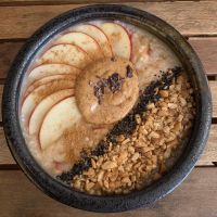Spiced apple oatmeal with peanut butter instead of jam at Brew and Breakfast in Da Lat