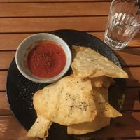 Homemade tortilla chips and salsa  at Brew and Breakfast in Da Lat