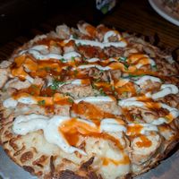 Vegan buffalo chickn pizza (with flash haha) at Bourbon & Branch in Philadelphia