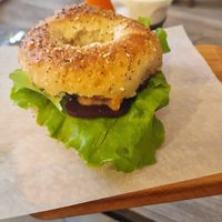 Beetroot & walnut bagel. at Beigelistai  in Vilnius