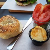 Hummus bagel at Beigelistai  in Vilnius
