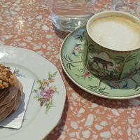 Paris Brest and coffee with foamy milk at Jo and Nana Cakes in Paris