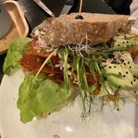 Vegan BLTA Sandwich with vegan bacon at Kek in Delft