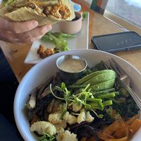 Buffalo cauliflower sandwich and nourish bowl  at Shayna B's By The Sea in Westbrook