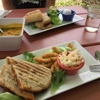 BBQ Jackfruit Panini, Mexican Panini, Carrot-Ginger Soup - al fresco! at Shayna B's By The Sea in Westbrook
