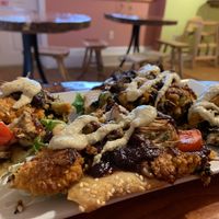 BBQ “chicken” pizza. Vegan heaven.  at Shayna B's By The Sea in Westbrook