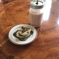 Cookie dough mini cheesecake and strawberry smoothie at Shayna B's By The Sea in Westbrook