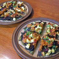 pandemic-closedown take-home Hawaiian pizza, with no onions or garlic by special request at Shayna B's By The Sea in Westbrook